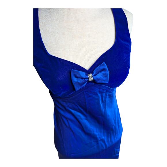 Vtg 1990s Zum Zum Blue Velvet Bow Accent Satin Skirt Maxi Prom Dress 3 4 - Picture 4 of 8